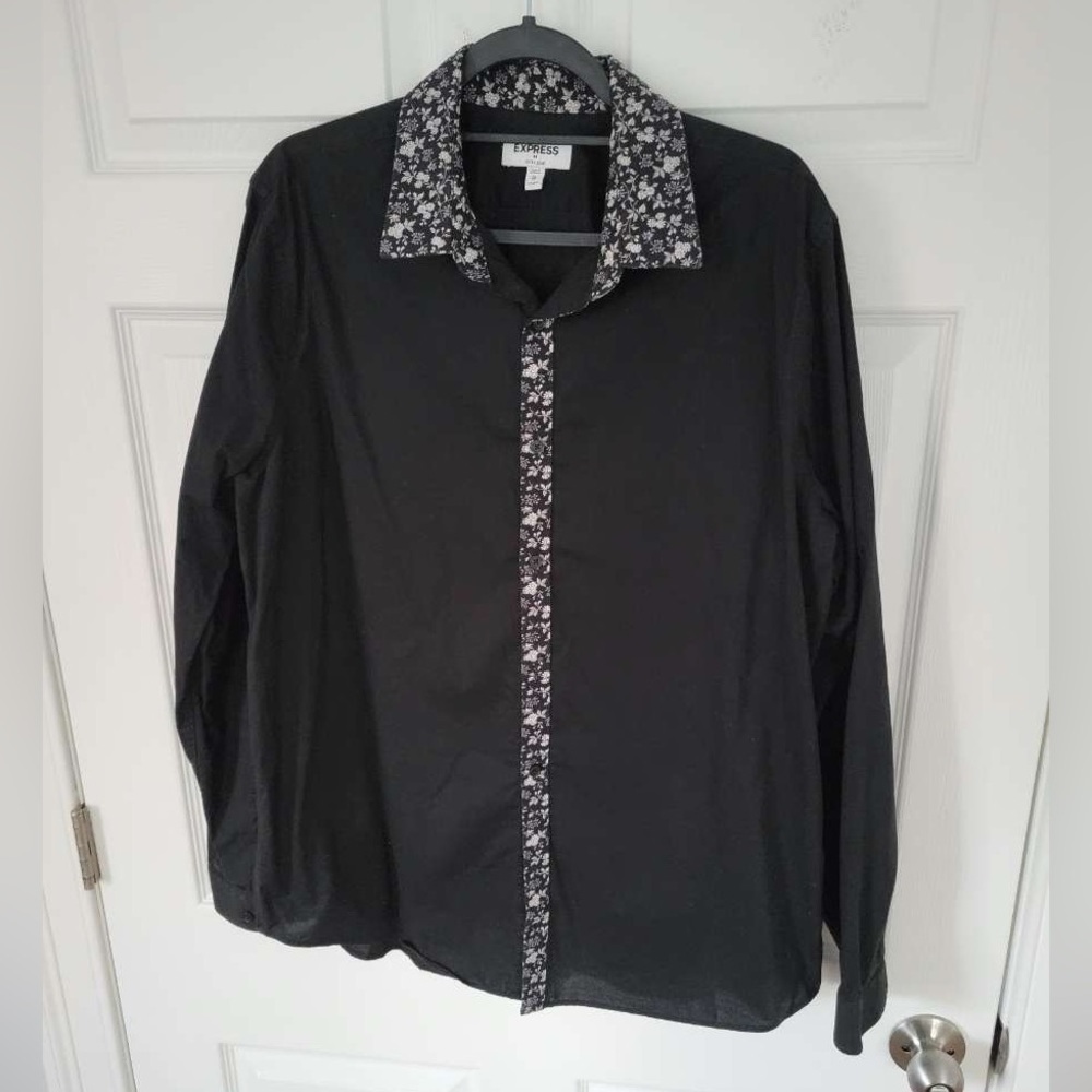 Express Black Shirt with White Floral Detail